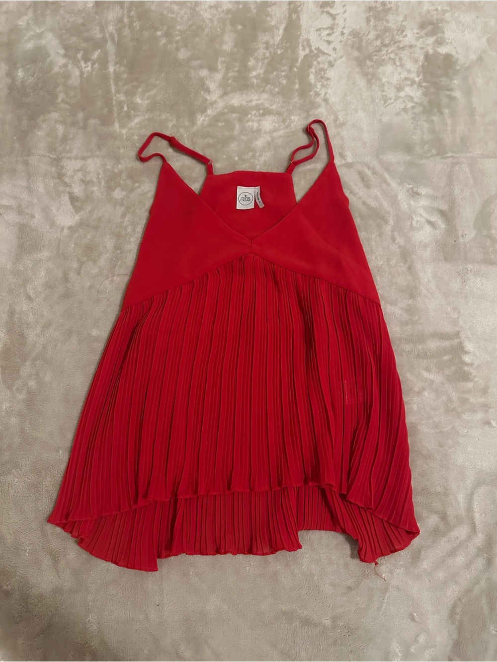 Paper Crane Bright Red Pleated Spaghetti Strap Top